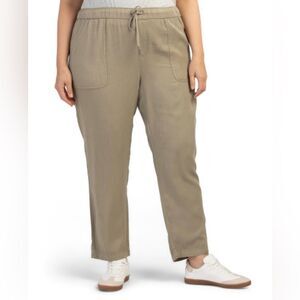 Jones NY 1X Tan Pull On Drawstring Pocketed Laurel Oak Casual Pants